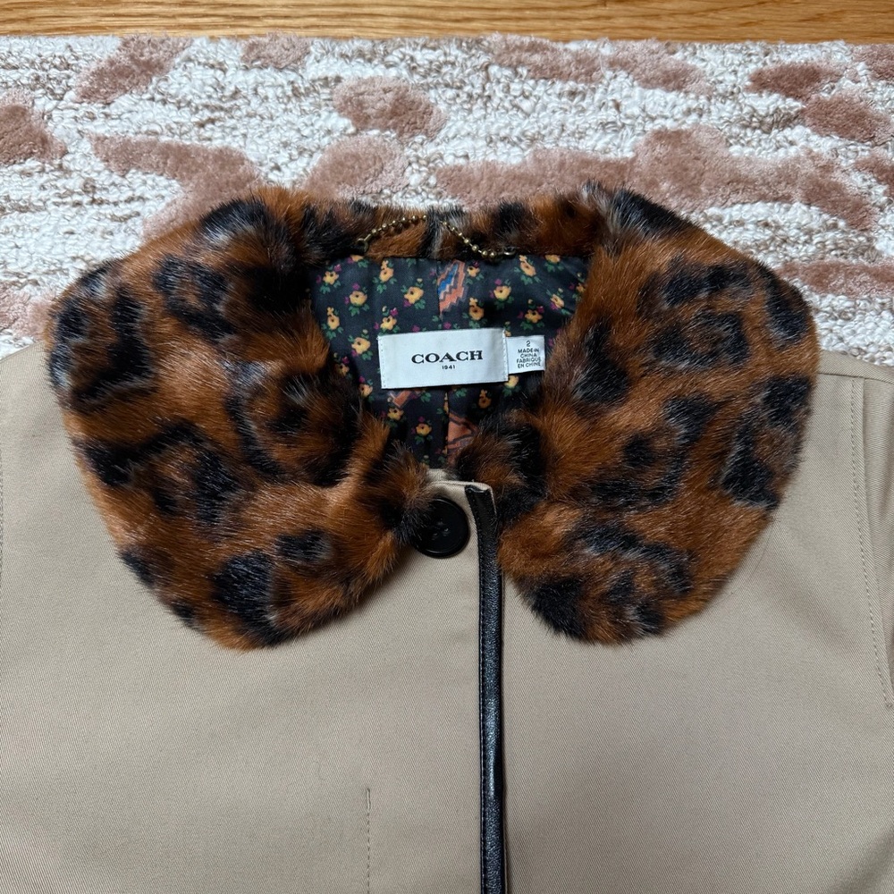 Coach Leather Trim Coat with Faux Fur Collar – Beige – Size 2 - Picture 4 of 11